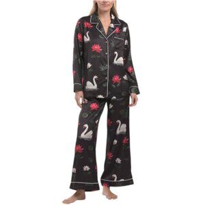 DALIA MACPHEE 2pc Satin Swan Print Pajamas Set